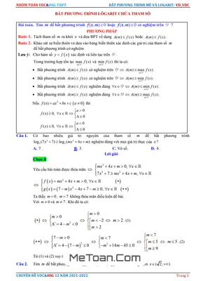 Bất Phương Trình Lôgarit Chứa Tham Số
