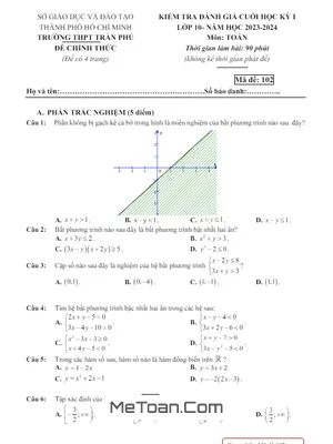 Đề thi học kỳ 1 Toán 10 năm 2023 - 2024 trường THPT Trần Phú - TP.HCM (có đáp án)