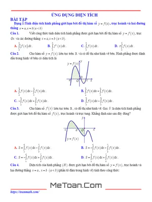 Bài Tập Trắc Nghiệm Ứng Dụng Của Tích Phân Có Đáp Án Và Lời Giải