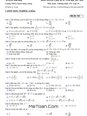 Đề thi giữa kỳ 2 Toán 10 Cơ Bản năm 2017-2018 trường Chuyên Hùng Vương - Bình Dương