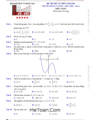 Đề khảo sát Toán 12 lần 3 năm 2020 trường chuyên Hùng Vương – Phú Thọ