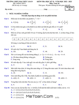 Đề Học Kỳ 2 Toán 10 Năm 2022-2023 Trường THPT Mai Thúc Loan - Hà Tĩnh