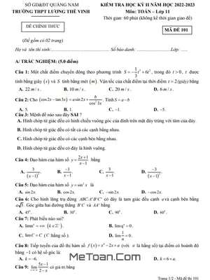 Đề thi học kỳ 2 Toán 11 năm 2022 - 2023 trường THPT Lương Thế Vinh - Quảng Nam