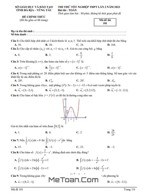 Đề thi thử THPT 2023 môn Toán lần 2 sở GD&ĐT Bà Rịa - Vũng Tàu