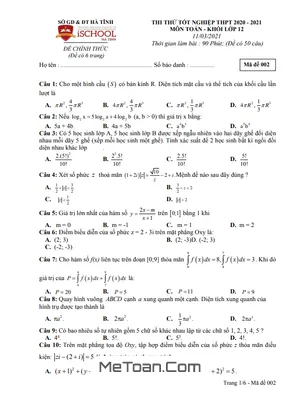 Đề thi thử tốt nghiệp THPT 2021 môn Toán trường iSchool Hà Tĩnh
