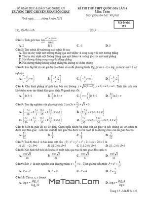 Đề Thi Thử Toán THPTQG 2018 Trường THPT Chuyên Phan Bội Châu - Nghệ An Lần 4 - Có Đáp Án