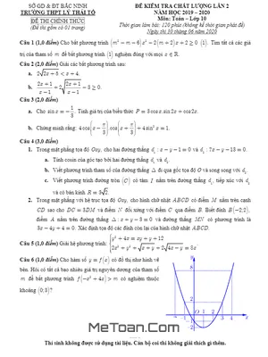 Đề Kiểm Tra Chất Lượng Toán 10 Lần 2 Năm 2019 - 2020 Trường THPT Lý Thái Tổ - Bắc Ninh