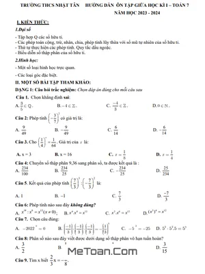 Ôn Tập Giữa Học Kì 1 Toán 7 Năm 2023 - 2024 Trường THCS Nhật Tân - Hà Nội