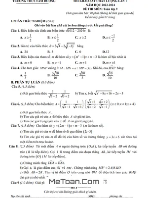 Đề khảo sát chất lượng lần 1 Toán 9 năm 2023 - 2024 trường THCS Tam Dương - Vĩnh Phúc
