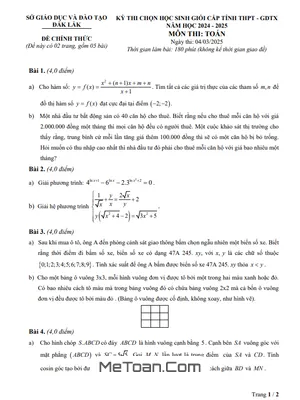 Đề thi học sinh giỏi tỉnh Toán THPT & GDTX năm 2024 - 2025 Sở GD&ĐT Đắk Lắk