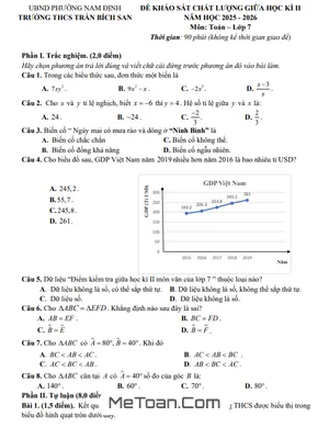 Đề Thi Giữa Học Kỳ 2 Toán 7 Năm 2025-2026 Trường THCS Trần Bích San, Ninh Bình Có Đáp Án Chi Tiết