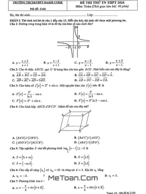 Đề thi thử tốt nghiệp THPT 2026 môn Toán trường Marie Curie – Hà Nội