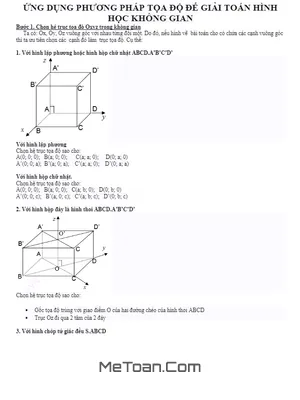 Ứng dụng phương pháp tọa độ để giải bài toán hình học không gian