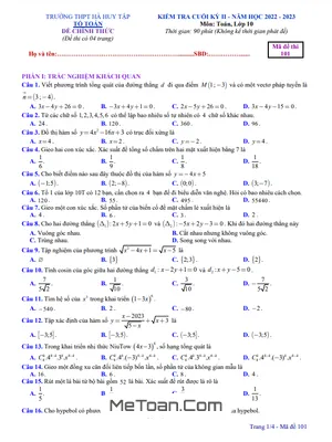 Đề thi cuối kỳ 2 Toán 10 năm 2022 – 2023 trường THPT Hà Huy Tập – Nghệ An