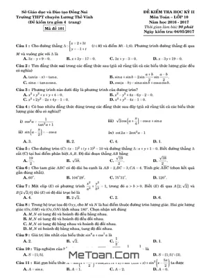 Đề thi HK2 Toán 10 năm học 2016 - 2017 trường THPT chuyên Lương Thế Vinh - Đồng Nai
