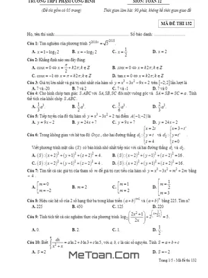 Đề kiểm tra HK2 Toán 12 năm 2017 - 2018 trường Phạm Công Bình - Vĩnh Phúc [Có đáp án]