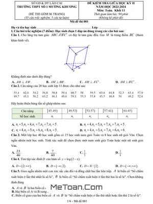 Đề giữa kỳ 2 Toán 11 năm 2023 - 2024 trường THPT số 1 Mường Khương - Lào Cai