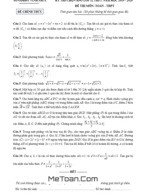Đề thi chọn HSG Toán 12 THPT năm học 2019 - 2020 sở GD&ĐT Vĩnh Phúc