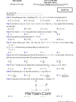Đề thi thử tốt nghiệp THPT 2023 môn Toán lần 2 sở GD&ĐT Bắc Giang