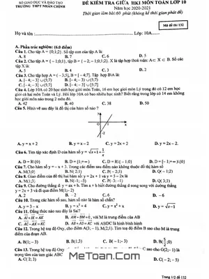 Đề thi giữa HK1 Toán 10 năm 2020 - 2021 trường THPT Nhân Chính - Hà Nội (có đáp án)