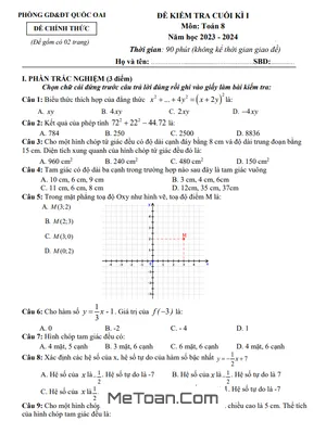 Đề Thi Cuối Kì 1 Toán 8 Năm 2023 - 2024 Phòng GD&ĐT Quốc Oai - Hà Nội