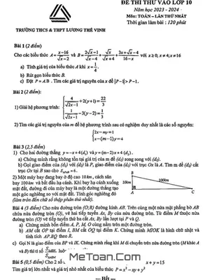 Đề thi thử Toán vào lớp 10 lần 1 năm 2023 - 2024 trường Lương Thế Vinh - Hà Nội