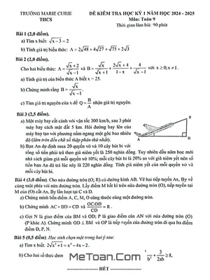 Đề thi học kỳ 1 Toán 9 năm 2024 - 2025 trường Marie Curie - Hà Nội