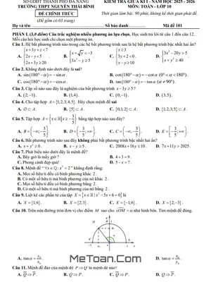 Đề Thi Giữa Kỳ 1 Toán 10 Năm 2025-2026 THPT Nguyễn Thái Bình (Đà Nẵng) Có Đáp Án