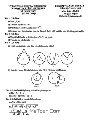 Đề thi cuối học kì 1 Toán 9 năm 2025 - 2026 trường THCS Tăng Nhơn Phú B