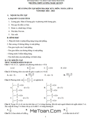 Đề Cương Ôn Tập Cuối Kì 1 Toán 11 Năm 2022 - 2023 THPT Lương Ngọc Quyến - Thái Nguyên
