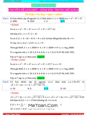 Phương Pháp Hàm Đặc Trưng Giải Nhanh Trắc Nghiệm Mũ - Logarit - Hoàng Thanh Phong