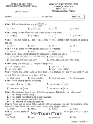 Đề KSCL Toán 11 lần 2 năm 2019 – 2020 trường Nguyễn Viết Xuân – Vĩnh Phúc