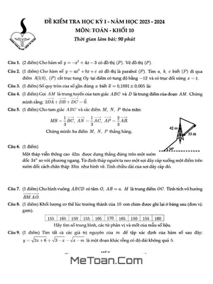Đề thi học kỳ 1 Toán 10 năm 2023 - 2024 trường THPT Võ Thị Sáu - TP.HCM