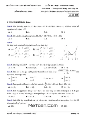Đề thi HK1 Toán 10 năm 2018 - 2019 trường THPT chuyên Hùng Vương - Bình Dương