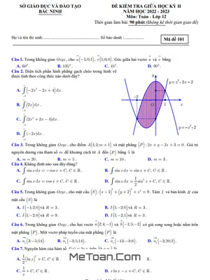 Đề thi giữa HK2 Toán 12 năm 2022 - 2023 sở GD&ĐT Bắc Ninh (có đáp án)