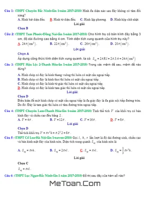 Trắc nghiệm khối tròn xoay có lời giải chi tiết trong đề thi thử Toán 2018
