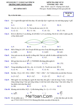 Đề thi học kỳ 2 Toán 10 năm 2022 - 2023 trường THPT Thăng Long - TP HCM