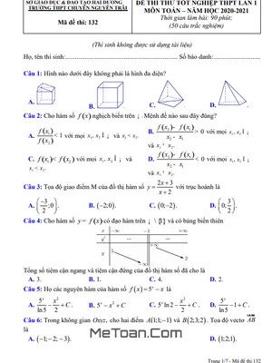 Đề thi thử Toán tốt nghiệp THPT 2021 lần 1 trường chuyên Nguyễn Trãi – Hải Dương
