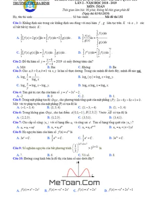 Đề kiểm tra chất lượng Toán thi THPTQG 2019 lần 2 trường Ba Đình – Thanh Hóa