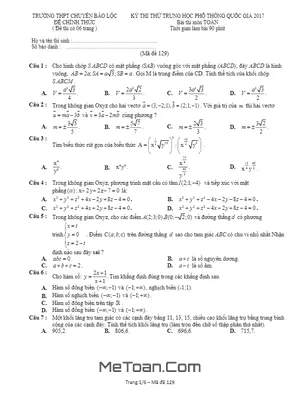 Đề thi thử THPT Quốc gia 2017 môn Toán trường THPT chuyên Bảo Lộc - Lâm Đồng