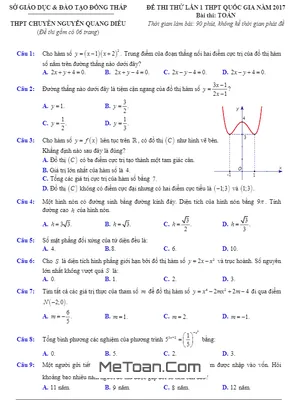 Đề Thi Thử THPT Quốc Gia 2017 Môn Toán Trường Chuyên Nguyễn Quang Diêu - Đồng Tháp Lần 1