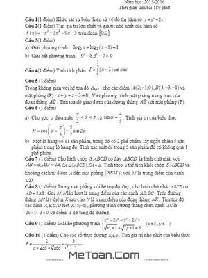 Đề thi thử THPT Quốc gia 2016 môn Toán trường Thạch Thành 1 – Thanh Hóa lần 3