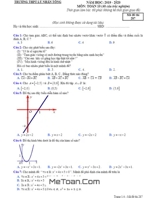 Đề KSCL Lần 1 Toán 10 Năm 2019 - 2020 Trường THPT Lý Nhân Tông - Bắc Ninh
