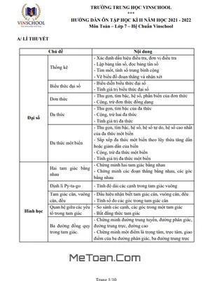 Hướng dẫn ôn tập học kì 2 Toán lớp 7 năm 2021 - 2022 trường Vinschool - Hà Nội