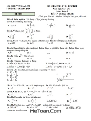 Đề Thi Học Kì 1 Toán 7 Năm 2023 - 2024 Trường THCS Đa Tốn - Hà Nội - Có Đáp Án
