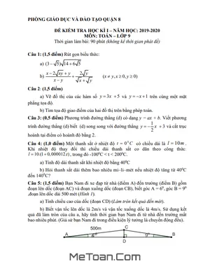 Đề thi học kỳ 1 Toán 9 năm 2019 – 2020 phòng GD&ĐT Quận 8 – TP HCM