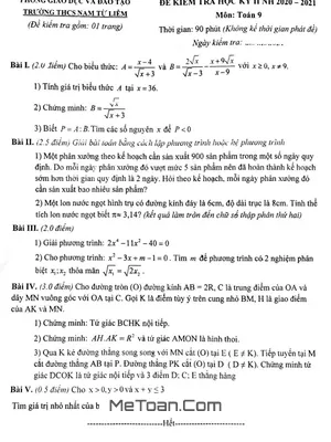 Đề thi HK2 Toán lớp 9 năm 2020 - 2021 trường THCS Nam Từ Liêm - Hà Nội
