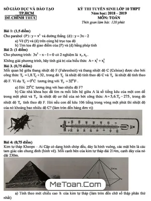 Đề thi tuyển sinh lớp 10 môn Toán TP. HCM năm 2018 - 2019 có lời giải