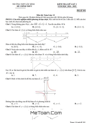Đề Thi Giữa Kỳ 1 Toán 12 Năm 2024 - 2025 Trường THPT Lộc Bình - Lạng Sơn