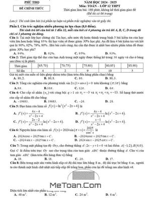 Đề thi HSG tỉnh Toán 12 năm 2024 - 2025 sở GD&ĐT Phú Thọ